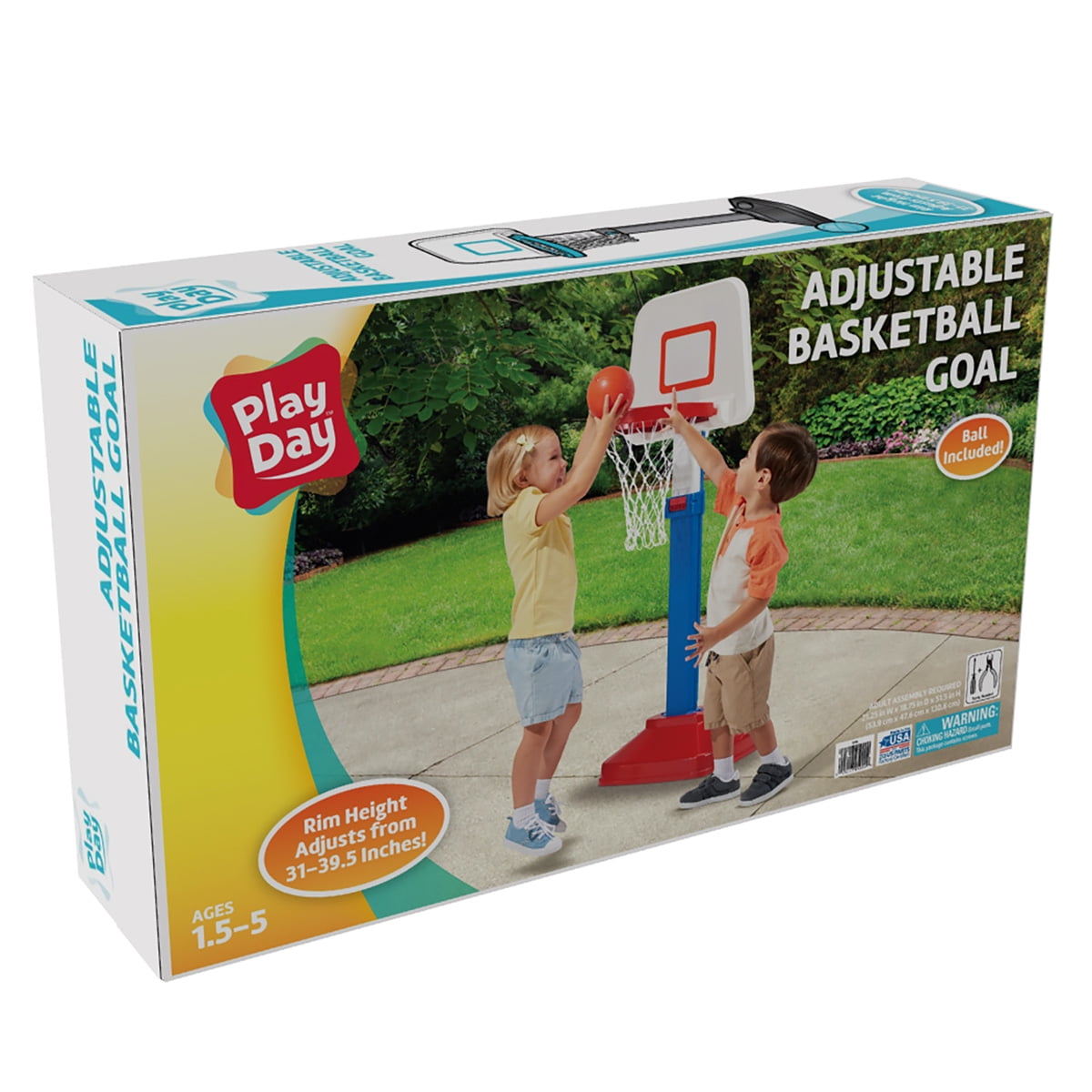 Play Day Adjustable Basketball Goal with Basketball, Basketball Hoop for Toddlers & Preschoolers