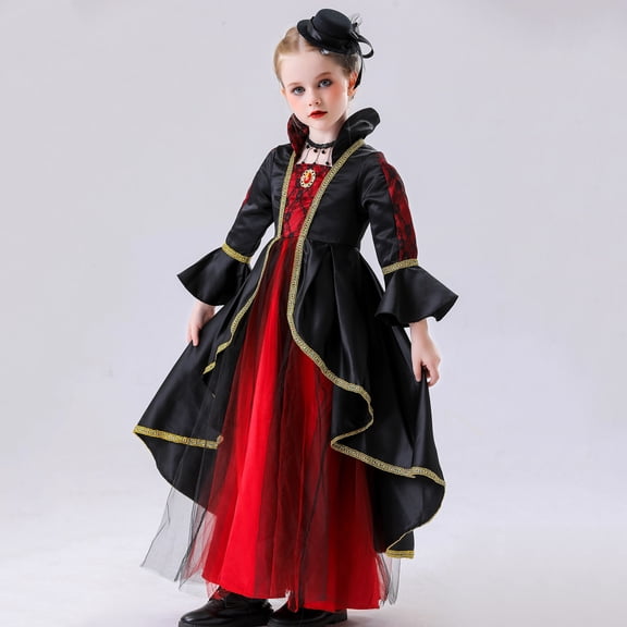 Piuwrlz Kids Cos Perform Dresses for Girls Halloween Party Dress Black Size 8 Years