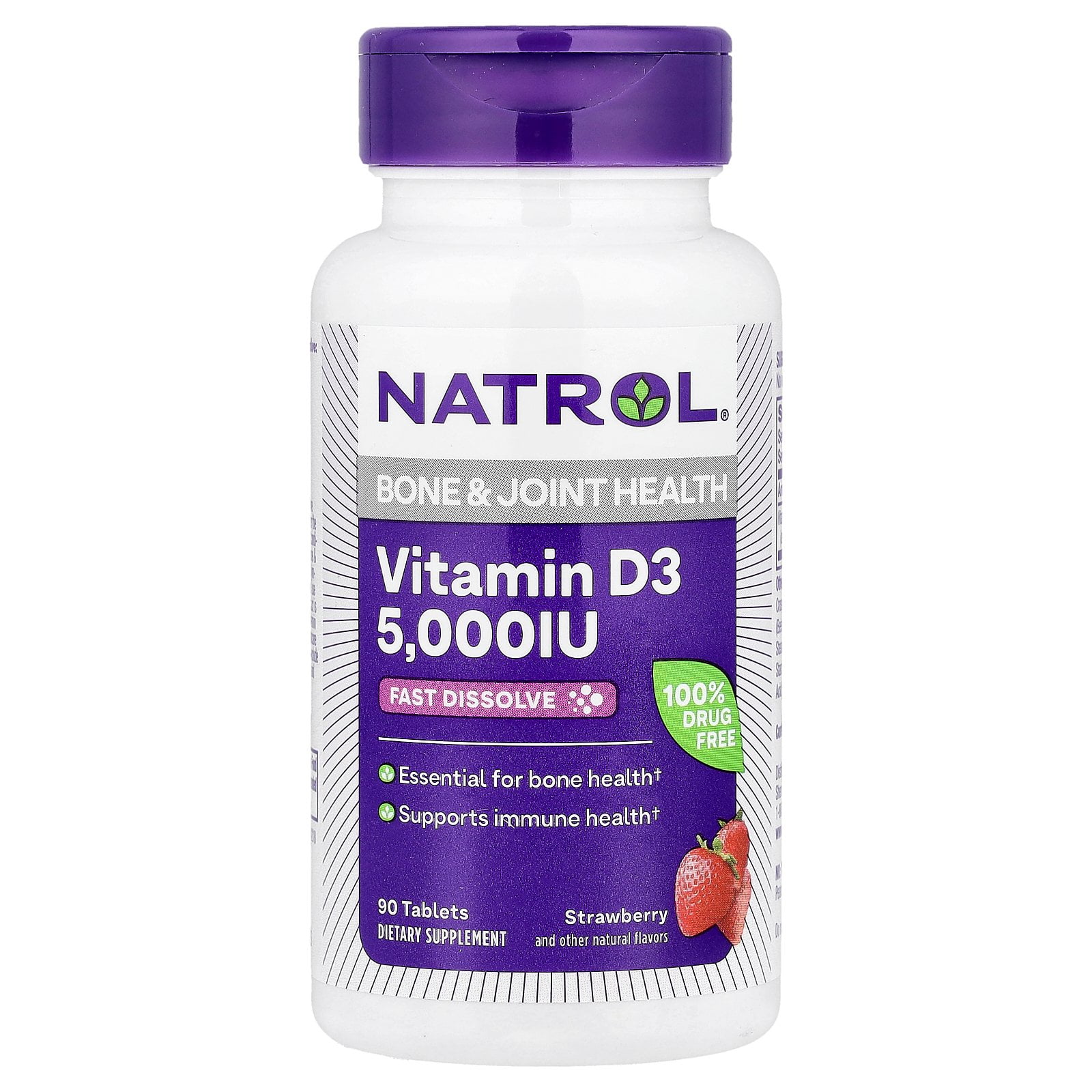 Natrol Vitamin D3, Strawberry, 5,000 IU, 90 Tablets