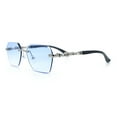 thumbnail image 6 of Luxury Rimless Beveled Rectangle Lens Jaguar Metal Figurine Arm Sunglasses Silver Black - Blue, 6 of 8