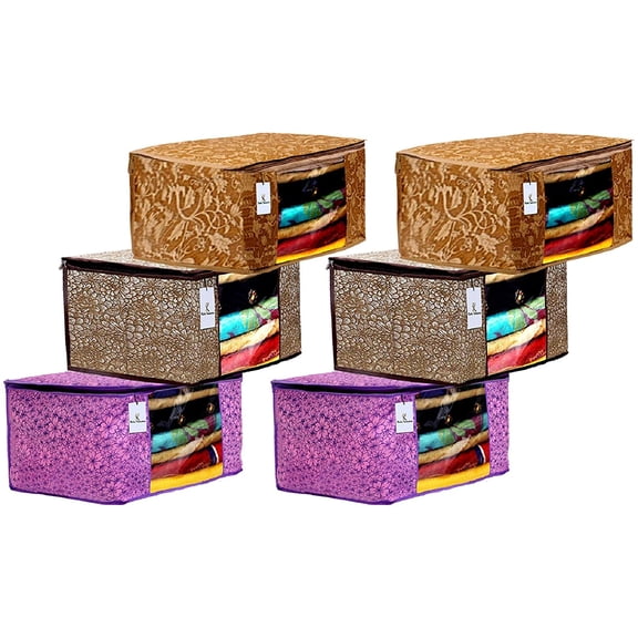 Kuber Industries Metalic Printed 6 Piece Non Woven Fabric Saree Cover