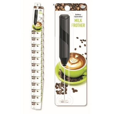 Gwen Studios 8.8" Black Stainless Steel Handheld Milk Frother Whisk, Battery-Operated