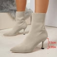 thumbnail image 2 of Women Solid Color Pointed Toe Knit Sock Ankle Boots Stiletto Thin High Heel Stretch Slip on Fall Winter Dress Short Booties Beige 5.5(36), 2 of 5