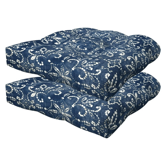 Honeycomb Outdoor Contoured Tufted Cushion Set 19.5"" W x 18.5"" L Boheme Indigo Outdoor Chair Cushions