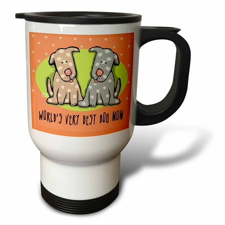 3dRose World s Best Dog Mom Cute Cartoon Puppies Pets Animals, Travel Mug, 14oz, Stainless