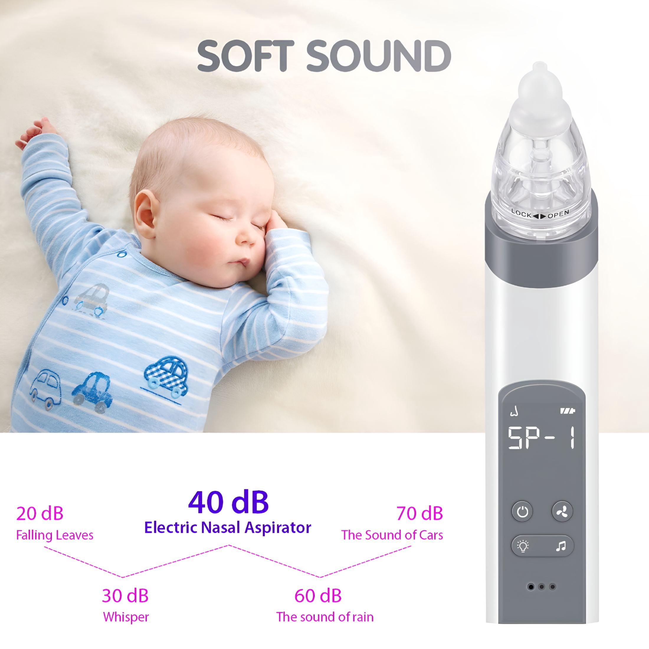 XIRQI 2026 New Electric Nasal Aspirator Baby Sucker for Nose,Baby Booger Remover Rechargeable with 3 Silicone Tips Adjustable Suction,Music and Light Soothing,Gray