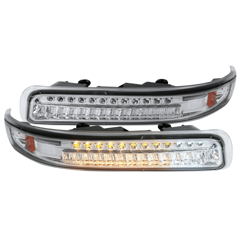 Spec-D Tuning Chrome Housing Clear Lens Bumper Lights for 1999-2002 Chevy Silverado 2000-2006 2002 Chevy Tahoe Front Turn Signal Bulb Replacement