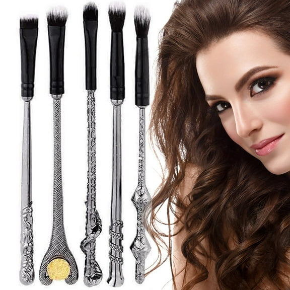 Harry Potter Wand Makeup Brush Set - 5 Piece Black and Silver