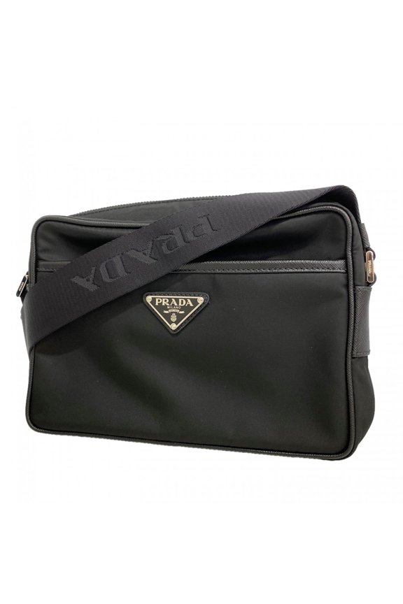 Pre-Owned Prada Shoulder Bag, Saffiano Tessuto Nylon, Black, Women's