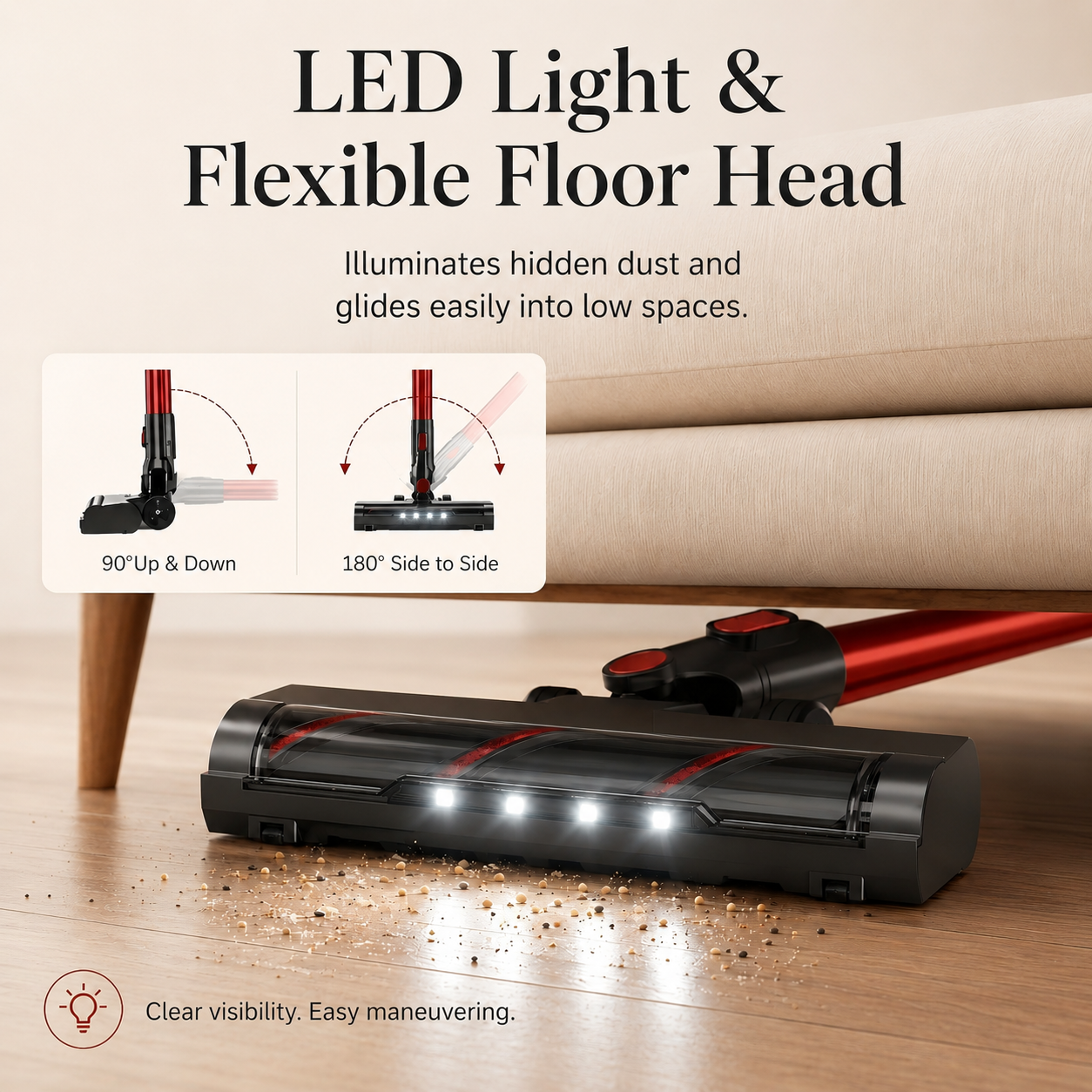 ANSFIL Cordless Stick Vacuum with 40KPA Suction, Red photo 7
