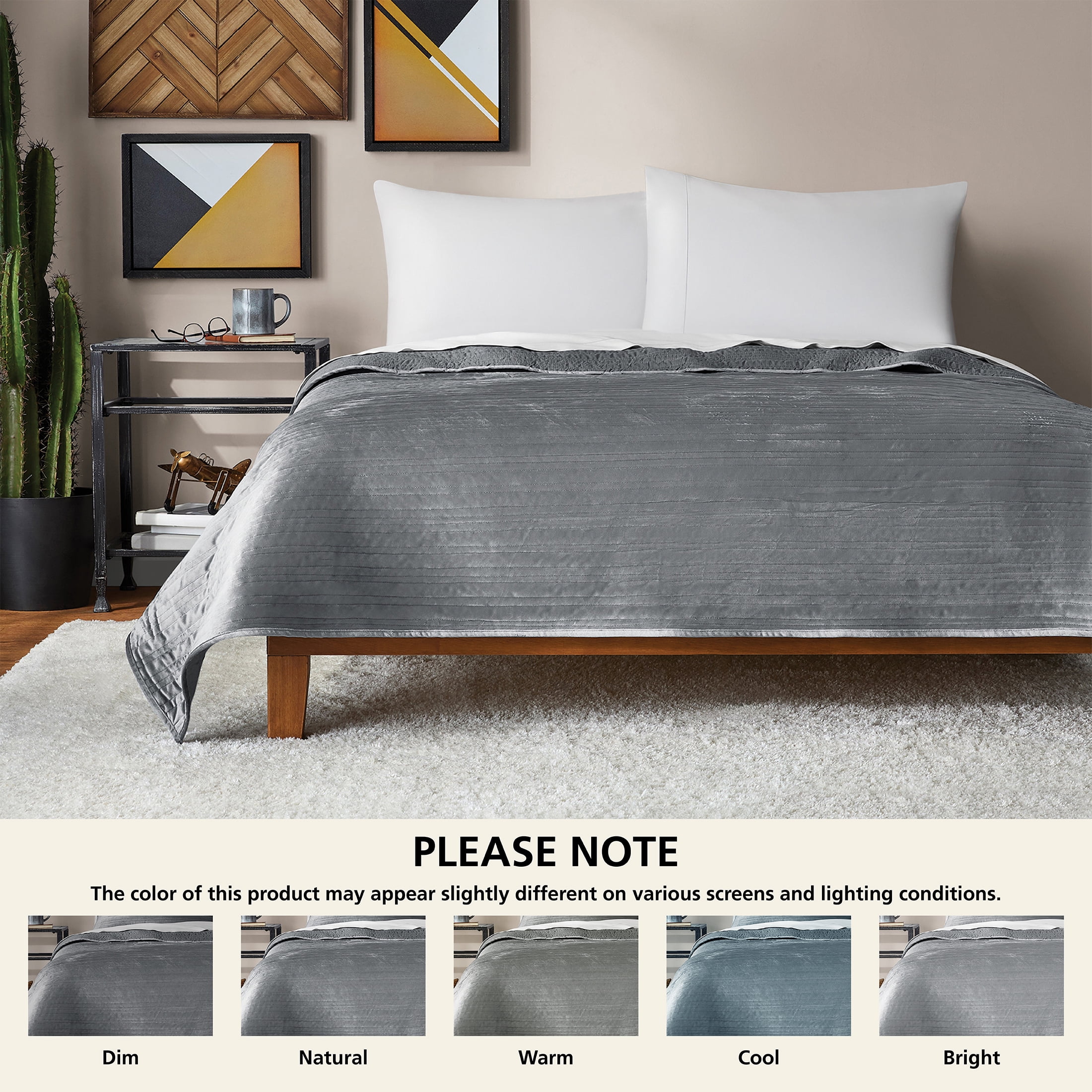 Mainstays Soft Velvet Quilt, King, Soothing Grey, Soft & Cozy Bedding