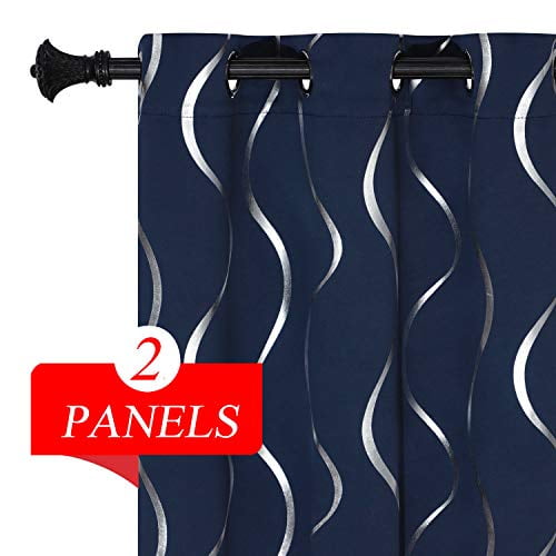 Estelar Textiler Grommet Top Blackout Curtains Foil Wave Printed Curtain Room Darkening Window Panels Thermal Insulated Ds For Nursery 38w X 45l Inch 2 Navy Blue Com Estelar Textiler Grommet Top Blackout, Best Blackout Curtains For Nursery