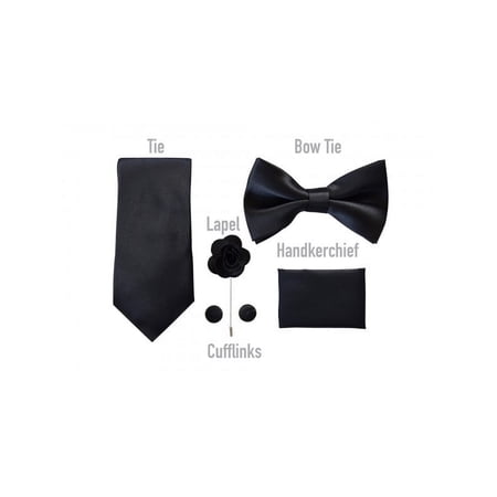 Berlioni Gift Box Set Present Tie Bow-Tie Lapel Pin Handkerchief and Cufflinks