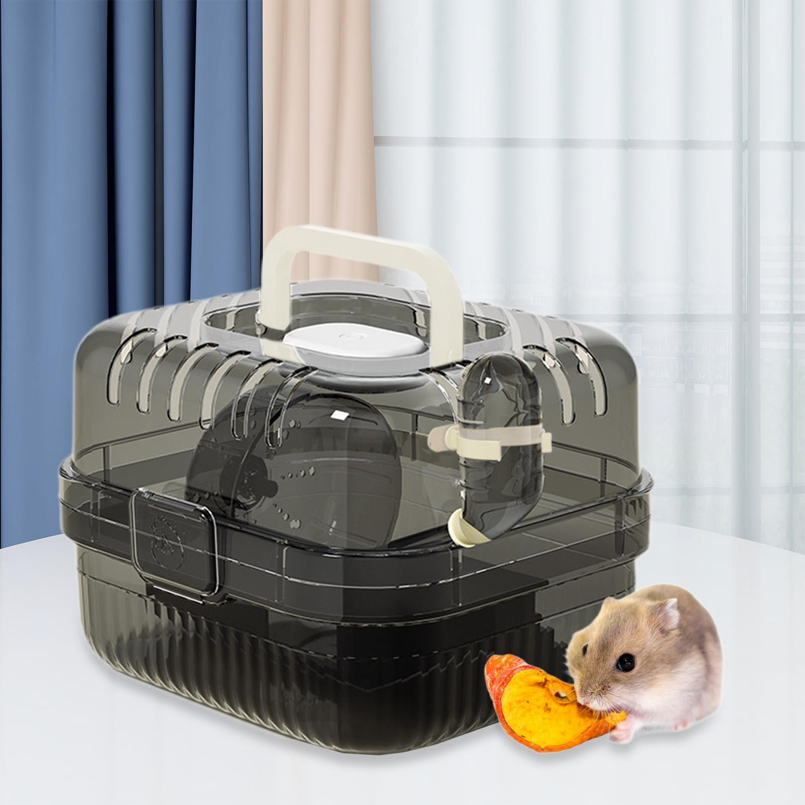 balikha Hamster Cage Transport Box with Light Handle in The Event of A Small Portable Cage for Pets with Water Bottle for Bunny Mouse Black