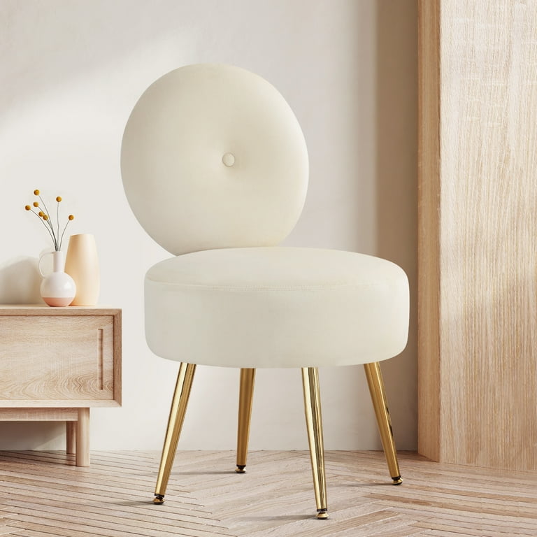 Furniliving Modern Accent Chairs Vanity Chair with Gold Legs Footrest Stool for Living Room Khaki