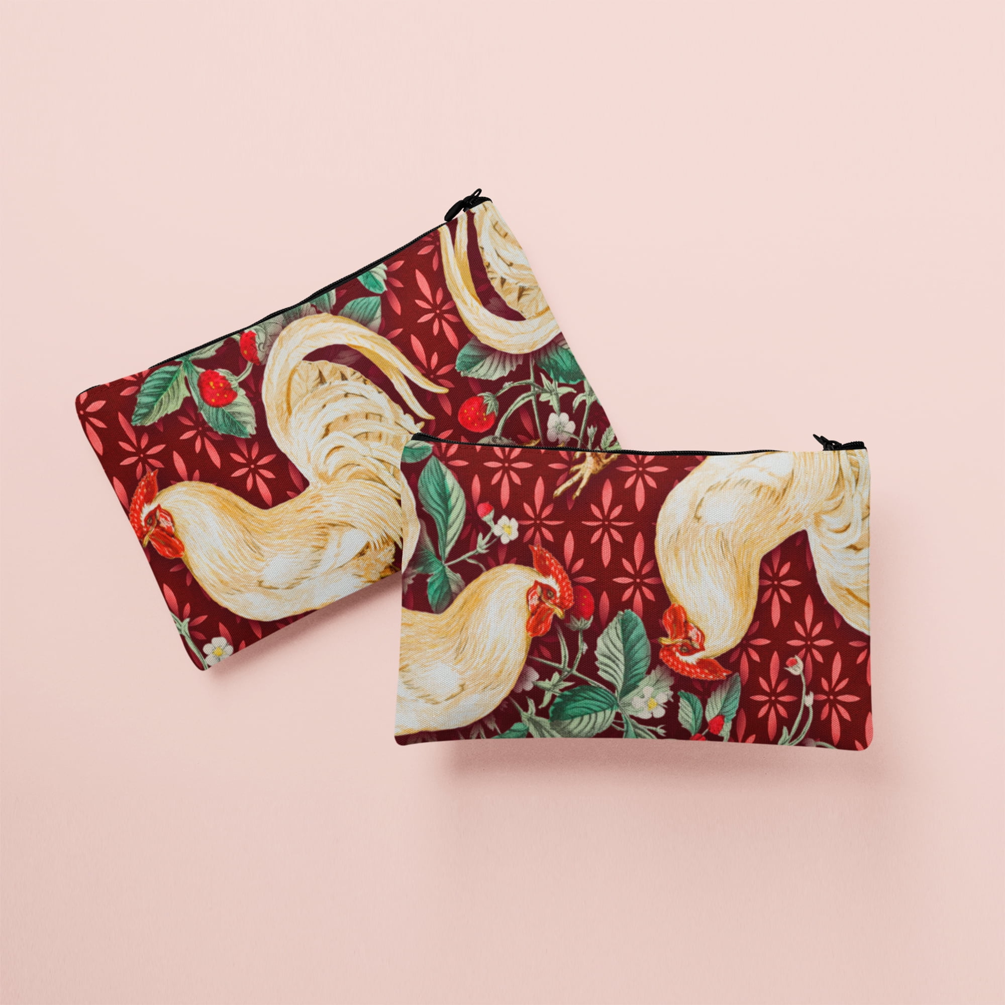 1 Yard 100% Cotton Country Toss Chicken, Red, 44" Wide for Quilting & Sewing by David Textiles