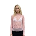 thumbnail image 1 of Camiseta de manga larga transparente para mujer, cuello alto, estampado de corazón, corte ajustado, estilo casual y urbano., 1 of 7