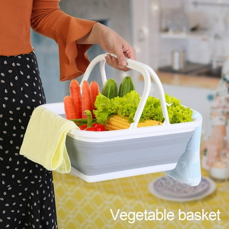 Plastic Fruit Basket With Lid Portable Folding Plastic Basket Vegetables Fruits Storage Container Market Shopping Bucket,Plastic Basket, Portable Plastic Basket ()