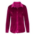 thumbnail image 4 of FAIWAD Womens Vintage Velvet Shirts Long Sleeve V Neck Lapel Button Down Casual Soft Shirts with Pockets, 4 of 6
