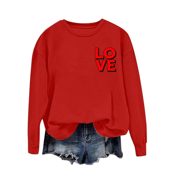 FDGIU ‌Women's Love Heart Sweatshirt, Valentine's Day Graphic Tee Long Sleeve Casual Top for Party & Gift Exchange