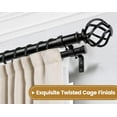 thumbnail image 3 of Black Double Curtain Rod 140 to 195 Inches (12-16 Feet), 1 Inch Curtain Rods for Windows 60 to 191, Heavy Duty Telescoping Drapery Rods with Twisted Cage Finials, 3 of 16