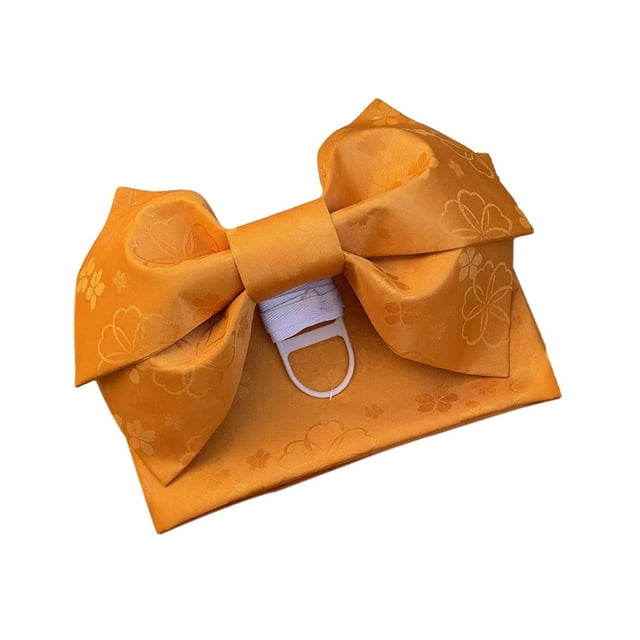 Kimono Obi Japanese Belt Pre Tied Bow Traditional for Women Robe Waist Strap Gold Yellow