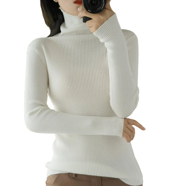 Jerséis para mujer, suéter tejido de cuello alto liso de otoño e