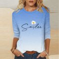 thumbnail image 2 of QATAINLAV Hauts à Manches 3/4 pour Femmes T-Shirts Graphiques en Coton Basiques Tendance Dégradé Imprimé Mignon Blouse Ample Décontractée Col Rond Chandail Ventes Prime Aujourd'hui Bleu Clair m, 2 of 6