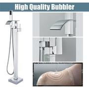 Chrome Floor Mounted Bathtub Faucet Free Standing Tub Filler W/Hand Sprayer