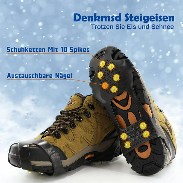 Crampons pour Chaussures, 10 Dents Antidérapantes, Crampons pour Chaussures  de Randonnée, pour les Sports d'Hiver et l'Alpinisme, la Chasse et la  Marche 
