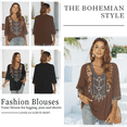 thumbnail image 6 of Higustar Womens Plus Size Tops 3/4 Sleeve V Neck Tunic Shirts Casual Floral Embroidered Loose Summer Fall Blouses Mexican Peasant Cotton Rayon Shirts-Brown/324/H-2XL, 6 of 11