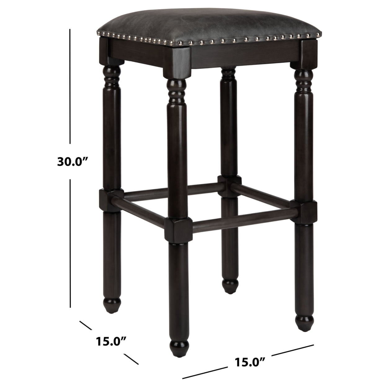 SAFAVIEH Preston Mid-Century Retro Bar Stool, Set of 2, Grey Leather