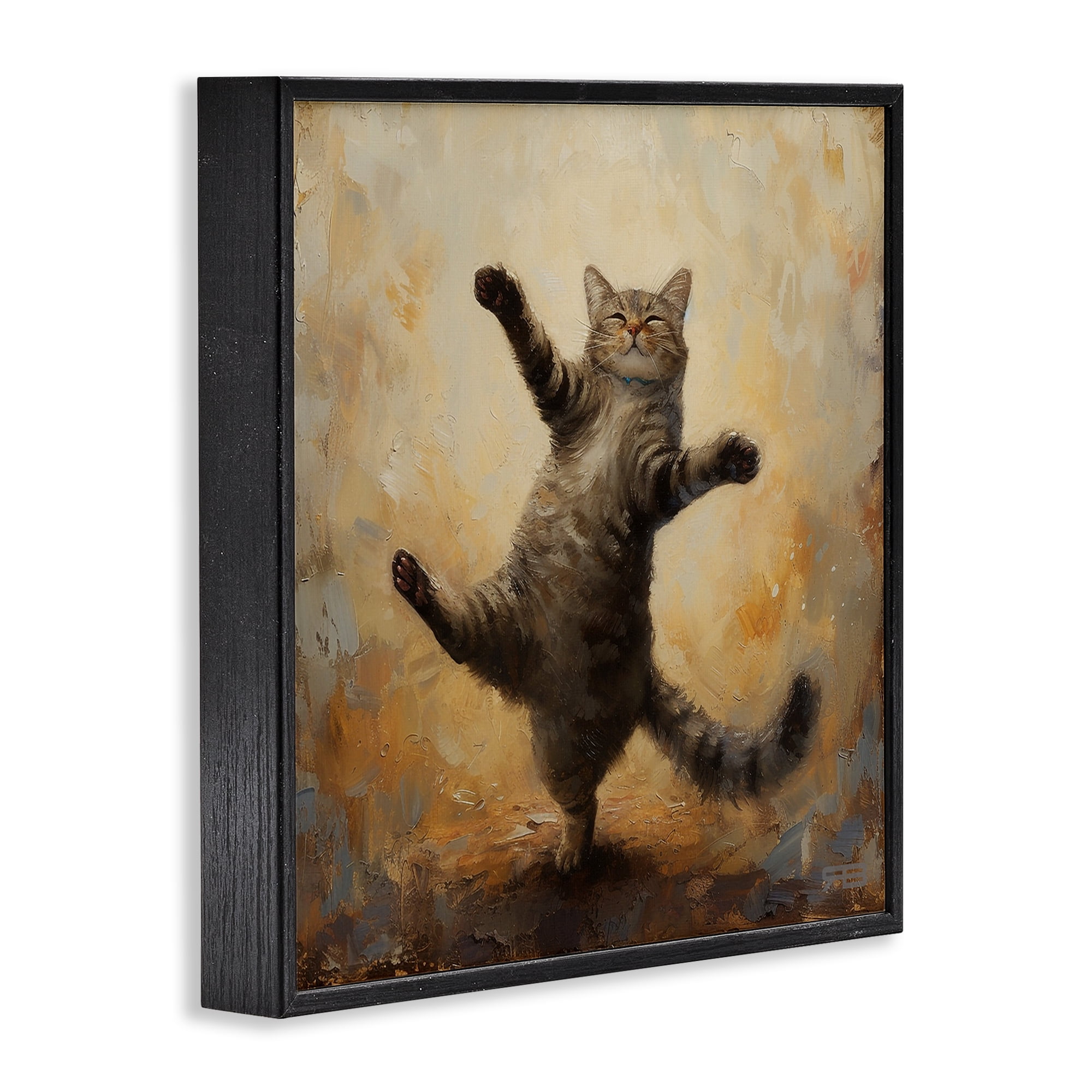 Stupell Industries Dancing Tabby Cat Animals & Insects Painting Black Framed Art Print Wall Art, 17 x 17