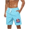 thumbnail image 2 of Mens Shorts Casual Hawaiian Print Elastic Waist Drawstring Beach Shorts Sky Blue XXXL, 2 of 5