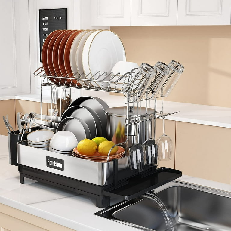 Dish Rack and Drainboard Set,2 Tier Dish Drying Rack with Swivel Spout 
