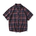thumbnail image 2 of WREESH Men's Trendy Plaid Button Down T-Shirts Short Sleeve Tops with Single Pocket for Everyday Use Red, 2 of 5