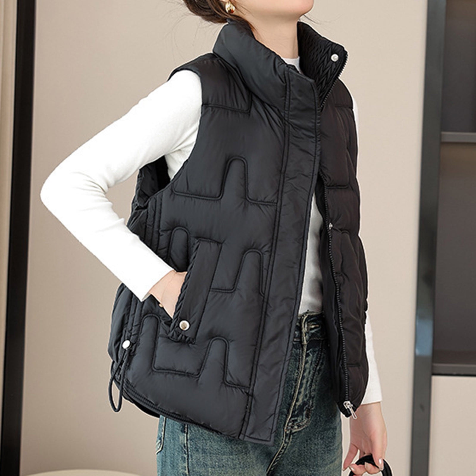 Gilet Doudoune Sans Manches Femme - Matelassé Léger, Col Montant, Fermeture éclair, Coupe-vent Et Déperlant - 10