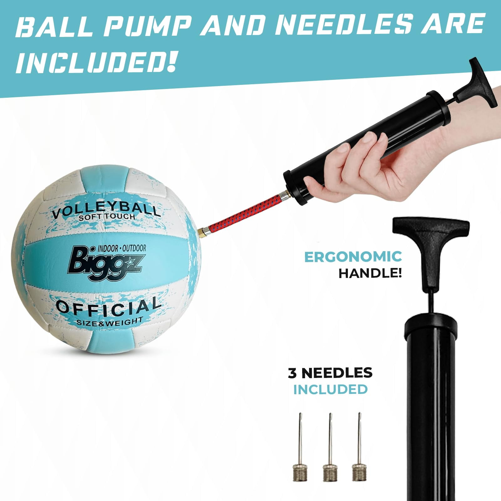 Biggz Beach Volleyball Soft Touch Official Size 5 (6 Pack) with (1) Ball Hand Pump