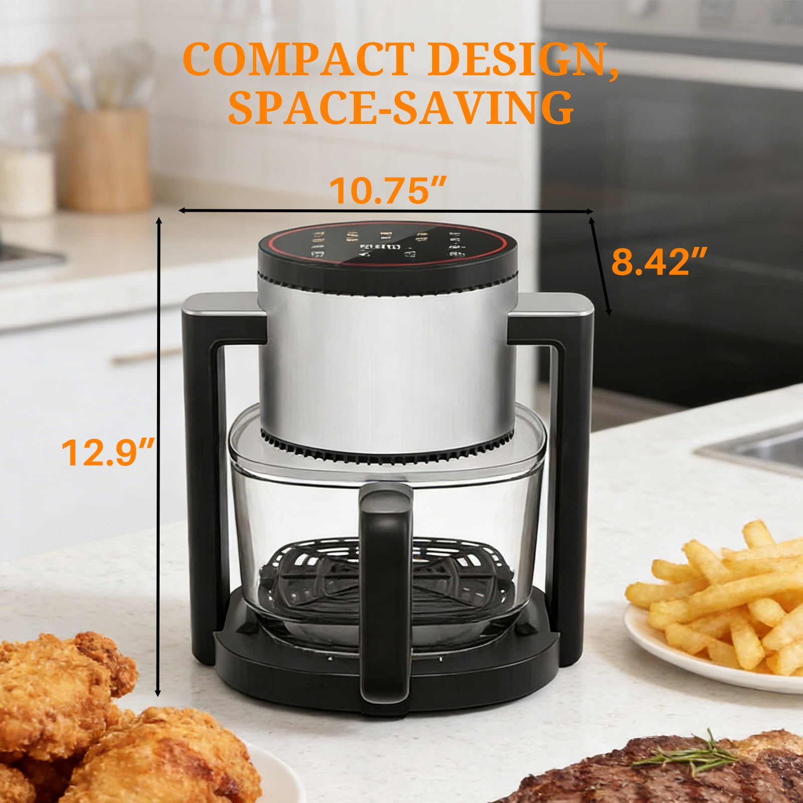 Atilioo 4.7 Qt Glass Air Fryer with 10 Presets Digital Touch, Compact Design, Quick & Easy Meals in Minutes, Gray