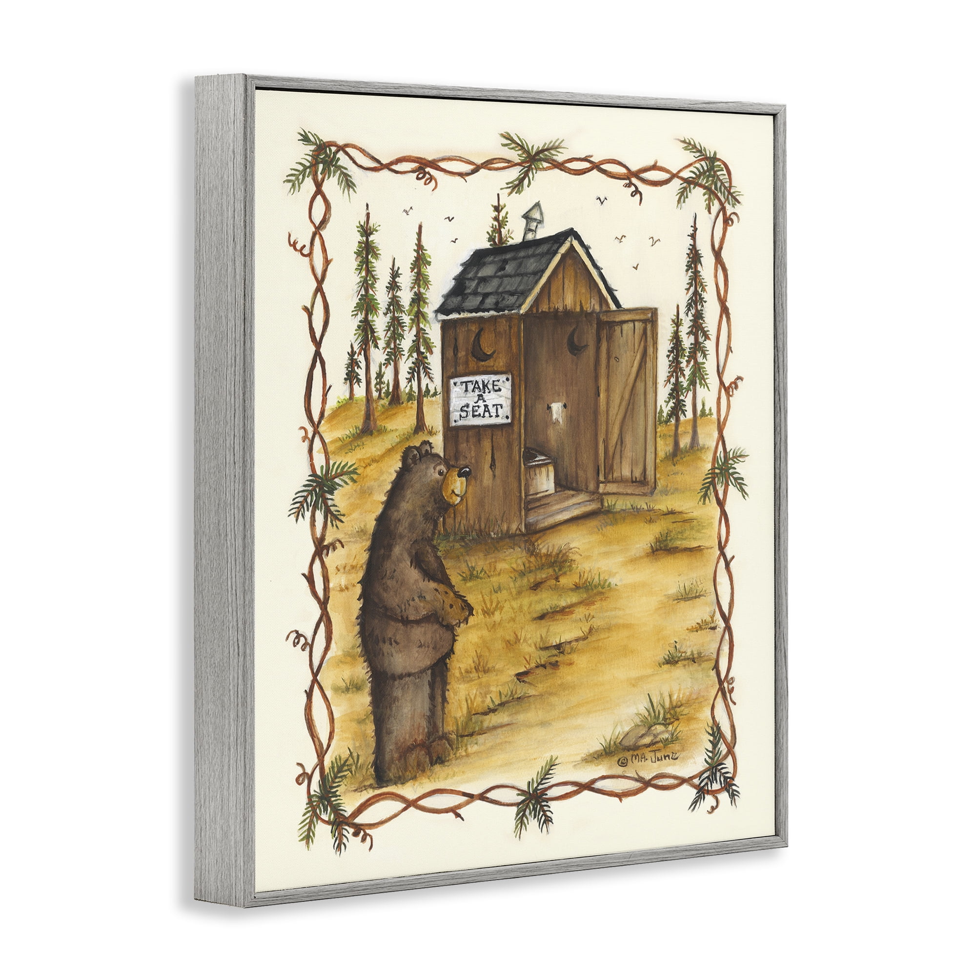 Stupell Industries Take A Seat Outhouse Animals & Insects Painting Gray Framed Art Print Wall Art, 16 x 20
