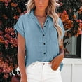 thumbnail image 2 of Alitao Button Down Shirt Denim Shirt Women Summer Solid Fashion Pocket Lapel Wash Denim Casual Shirt Blouses for Women Dressy Casual Tshirts Shirts Light Blue L, 2 of 6