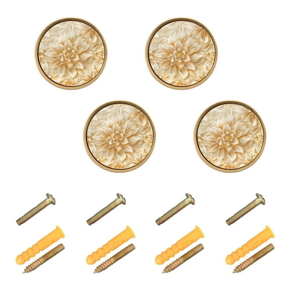 Ryvnso Gold Flower Cabinet Knobs Kitchen Door Round Pulls Drawers Dresser Cupboard Knob Set of 4