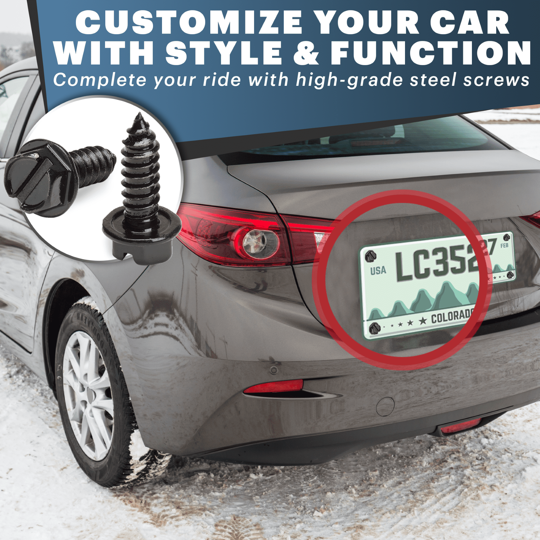 OttoSpeed Rustproof License Plate Screws, Black Stainless Steel, 4-Pack