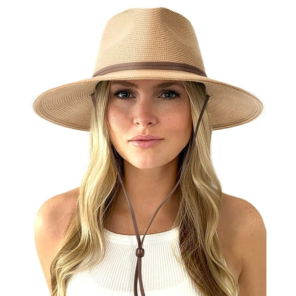 Gorro de sol FURTALK para mujer, paja, ala ancha, Fedora, UPF 80+