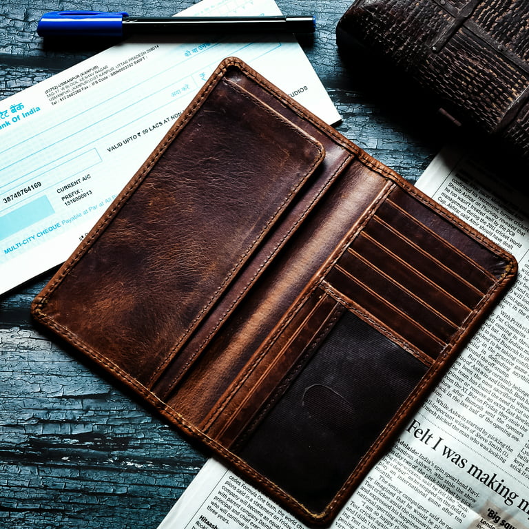 Top Grain Brown Leather Long Wallet for Men, Bifold Rodeo Wallet, Card  Holder For Men, For CheckBook & ID Cards, Gift For Father & Husband