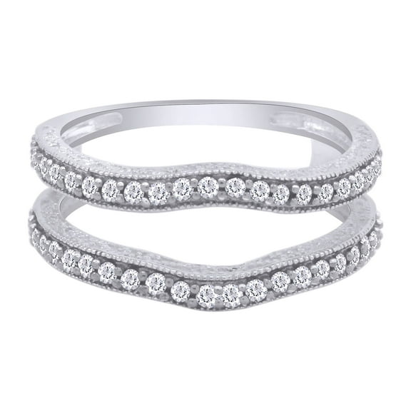 Round White Cubic Zirconia Curved Enhancer Guard Ring 10k White Gold Ring Size - 10