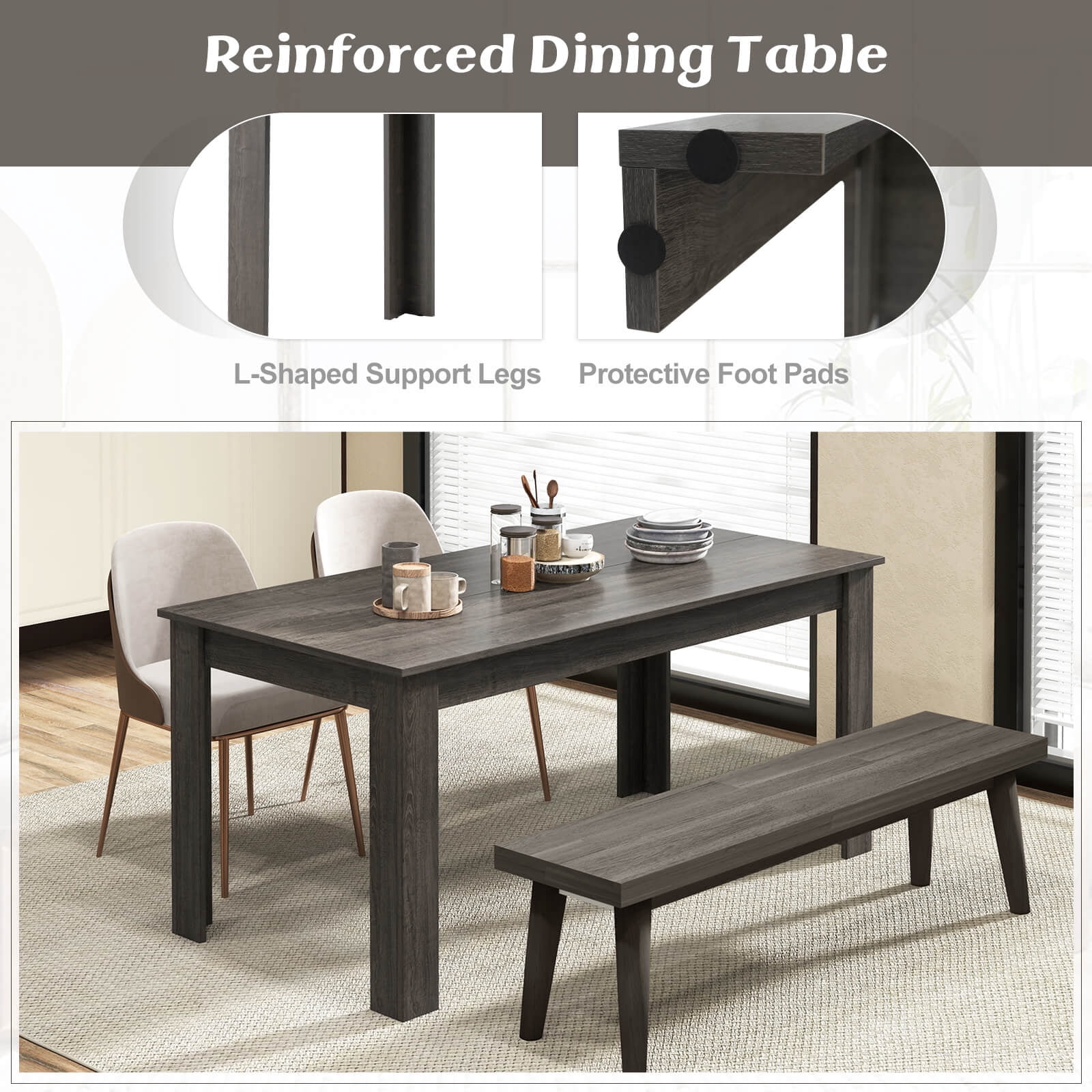 Costway 63" Dining Table Rectangular Modern Kitchen Table For 6 People Home Furniture Gray