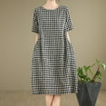 thumbnail image 4 of Youyipin womens dresses Plus Size Gingham Dresses 1950s Vintage Plaid Round Neck Short Sleeve Tiered Midi Summer Dress summer dresses for women 2025, 4 of 8
