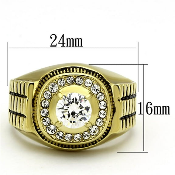 IP Gold(Ion Plating) Stainless Steel Ring with AAA Grade CZ in Clear for Women Clear Stone Color Style TK948G Size 10