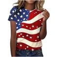 thumbnail image 1 of T-Shirt pour Femmes, Haut à Col Rond Imprimé à Manches Courtes, Style Décontracté pour la Fête de l'Indépendance, 1 of 6
